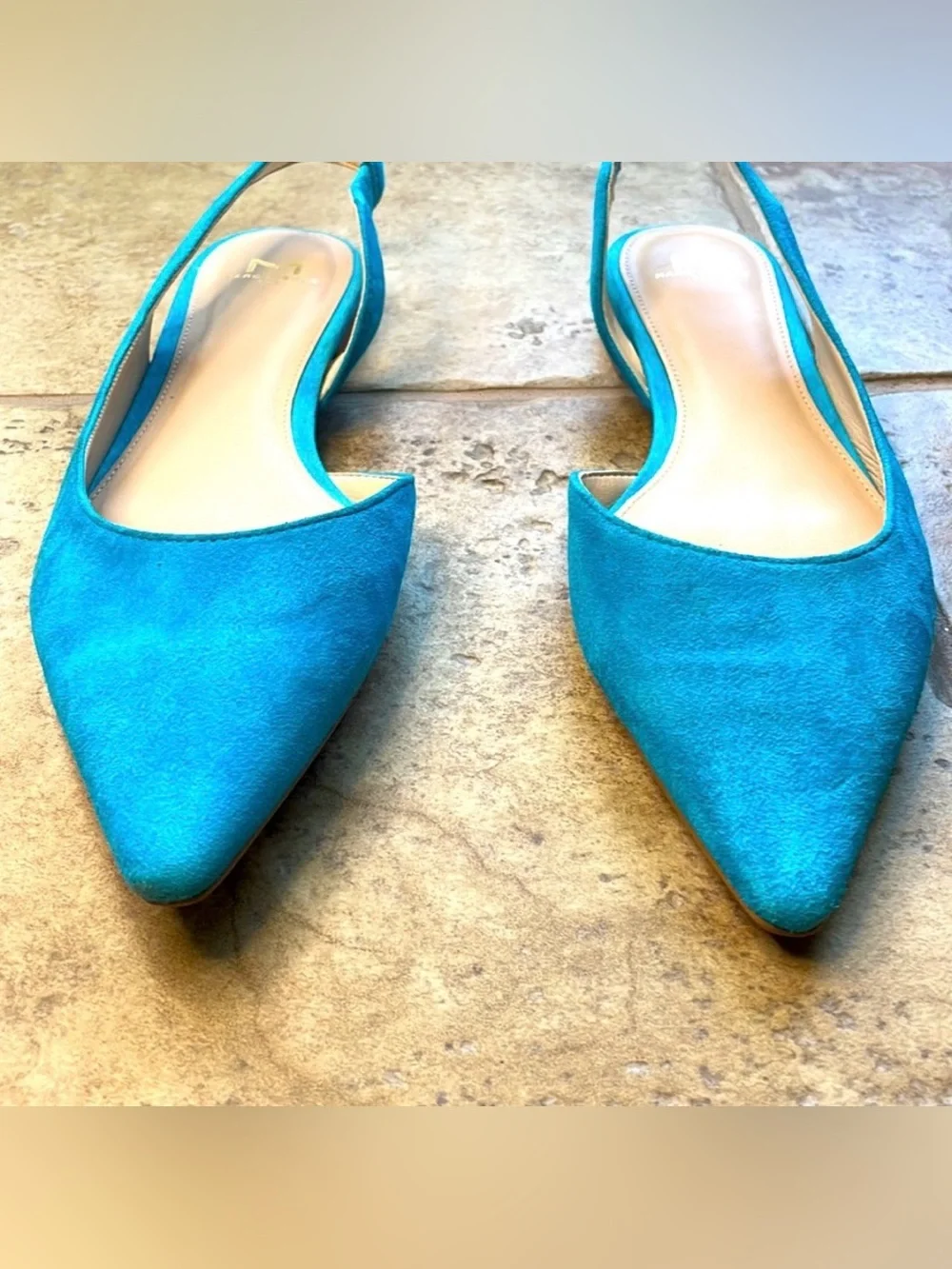 MARC FISHER LTD Sessily Turquoise Blue Suede Skimmer Slingback Flat Size 7.5